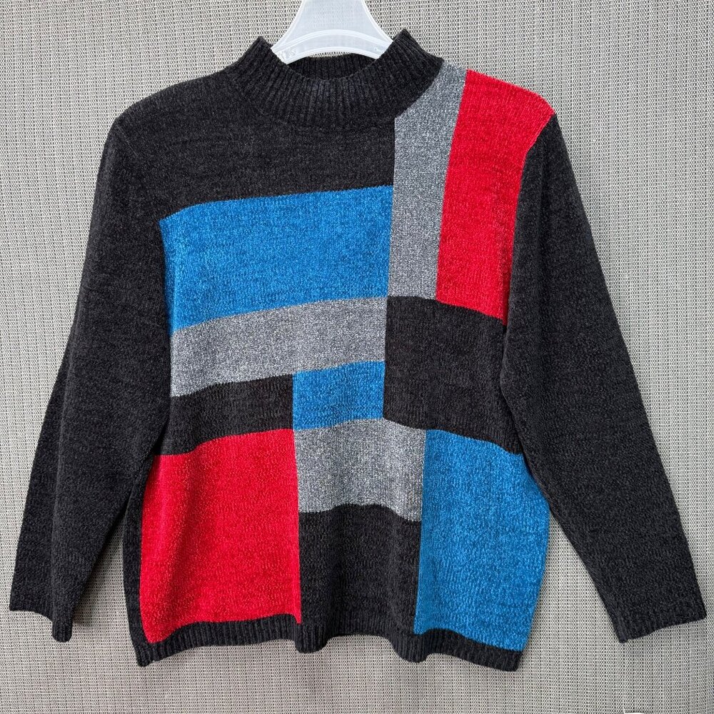 Alfred Dunner Womens XL Colorblock Sweater Multi-Color Long Sleeve Mock Neck